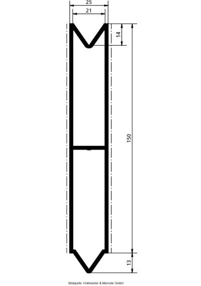 Pyramidenprofil, Einsteckprofil, Einsteckbretter, Spriegelbretter 25 x 150  mm 